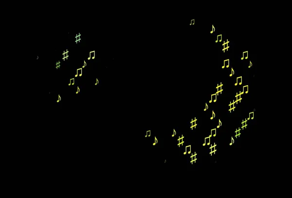 Dark Green Žlutá Vektorová Šablona Hudebními Symboly Abstraktní Ilustrace Barevnými — Stockový vektor