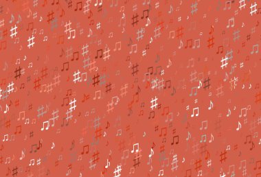 Müzik sembollü açık kırmızı vektör arkaplanı. Renkli gradyan notaların parlak çizimi. Okul ilanı, kitapçıklar için şablon.