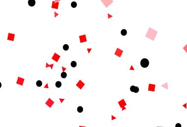 Daireleri, çizgileri, dikdörtgenleri olan açık kırmızı vektör düzeni. Daireler, çizgiler, rengarenk eşkenar dörtgenler. İş ilanları, broşürler, broşürler için desen