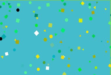 Light Green, Yellow vector background with triangles, circles, cubes. Decorative design in abstract style with lines, dots, cubes. Smart design for your business advert.