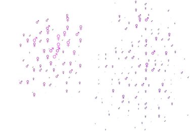 Açık mor vektör dokusu, erkek ve kadın ikonlarıyla. Soyut tarzda, cinsiyet şekilleriyle basit bir gradyan tasarımı. Randevu siteleri için temel tasarım.