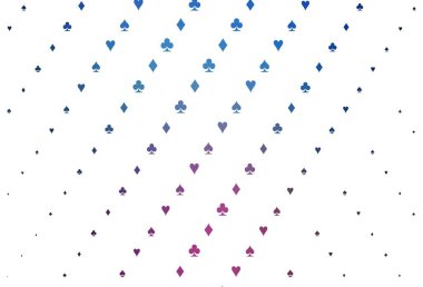 Açık Pembe, poker sembollü mavi vektör şablonu. Kalplerin, maça, sinek ve elmasların işaretleriyle renkli bir değişim. Kumarhane reklamınız için akıllı tasarım.