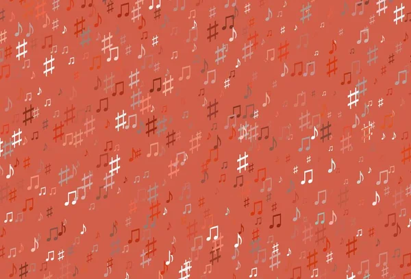 Müzik sembollü açık kırmızı vektör arkaplanı. Renkli gradyan notaların parlak çizimi. Okul ilanı, kitapçıklar için şablon.