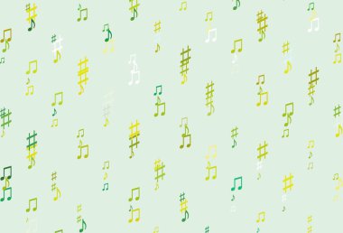 Müzik sembollü soyut vektör arkaplanı. Soyut tarzda dekoratif tasarım ve müzik şekilleri. Fasion dergileri için şablon.