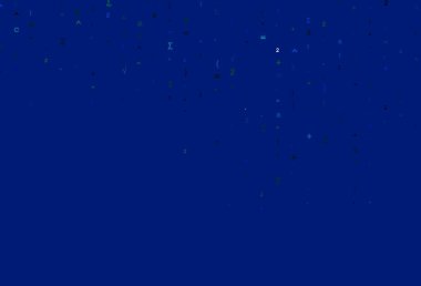 Açık mavi, içinde matematik sembolleri olan yeşil vektör şablonu. Ayrı tabelaları olan parlak renkli çizimler. Reklamlar, posterler, kitap afişleri için desen.