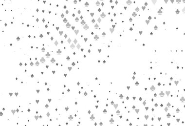 Açık gümüş, kart sembollü gri vektör deseni. Renkli resimler, kalpler, maça, sinek, elmas. Kitapçıklar, kumarhanelerin broşürleri..