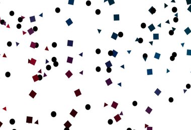 Açık mavi, üçgenli, daireli, küplü kırmızı vektör arkaplan. Renkli daireler, üçgenler, kareler çizilmiş bir resim. Reklamınız, posteriniz, afişiniz için en iyi tasarım.