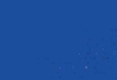 Noktalı, noktalı, küplü hafif Mavili vektör arkaplanı. Renkli daireleri, dikdörtgenleri olan soyut çizimler. Reklamlar, broşürler için desen.