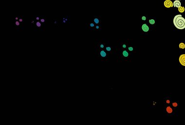 Koyu renkli, eğri daireli Gökkuşağı vektör arkaplanı. Belirsiz, soyut ve gradyan bir çizim. İş tasarımınız için mermer biçimi.