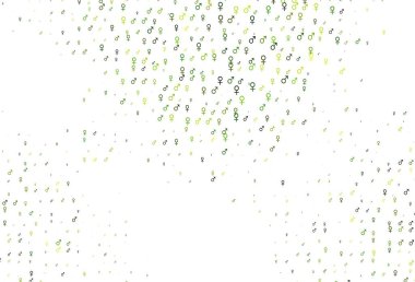 Açık yeşil vektör dokusu, erkek ve kadın ikonlarıyla. Gradyan renkli erkek, soyut tarzda kız sembolleri. Fasion dergileri için şablon.