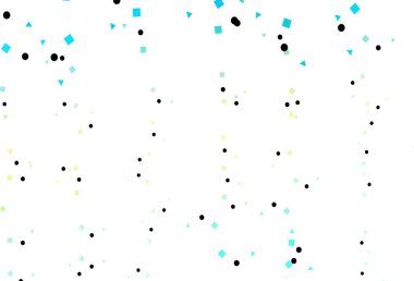 Açık mavi, sarı vektör dokusunda daireler ve küplerle. Daireler, çizgiler, rengarenk eşkenar dörtgenler. Web siteleri için şablon kullanılabilir.