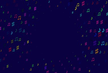 Müzik sembollü soyut vektör arkaplanı. Soyut tarzda dekoratif tasarım ve müzik şekilleri. Fasion dergileri için şablon.