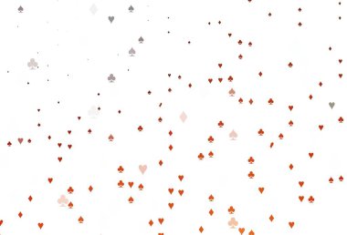 Kart sembollü hafif turuncu vektör deseni. Oyun kartlarının izole sembollerine sahip soyut çizimler. Kitapçıklar, kumarhanelerin broşürleri..