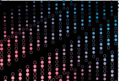 Koyu mavi, daireli kırmızı vektör şablonu. Renkli su damlaları olan modern soyut çizimler. Reklamlar, broşürler için desen.