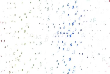Müzik sembollü soyut vektör arkaplanı. Soyut tarzda dekoratif tasarım ve müzik şekilleri. Fasion dergileri için şablon.