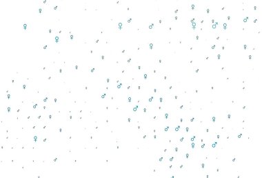 Cinsiyet unsurları olan açık mavi vektör deseni. Gradyan renkli erkek, soyut tarzda kız sembolleri. Fasion dergileri için şablon.