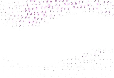 Açık mor vektör dokusu, erkek ve kadın ikonlarıyla. Gradyan renkli erkek, soyut tarzda kız sembolleri. Uniseks duvar kağıtları için modern tasarım.