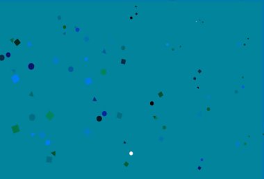 Açık mavi, kristalli yeşil vektör şablonu, daireler, kareler. Daireler, çizgiler, rengarenk eşkenar dörtgenler. İş ilanınız için akıllı tasarım.