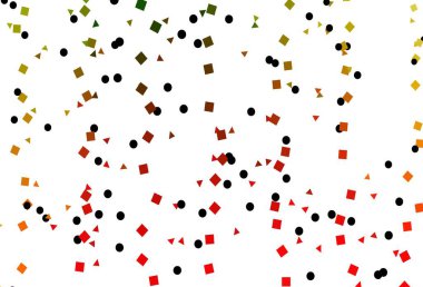 Açık yeşil, kırmızı vektör desenli daireler şeklinde. Küreler, kareler ve çizgilerle soyut çizimler. İş ilanları, broşürler, broşürler için desen