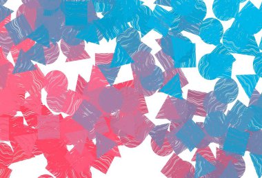 Açık mavi, kırmızı vektör kapağı daireler şeklinde çokgen şeklinde. Renkli noktaları, çizgileri, küpleri olan soyut çizimler. İş ilanları, broşürler, broşürler için desen