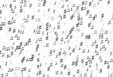 Müzik sembollü açık kırmızı vektör şablonu. Renkli melodi sembolleri olan soyut çizimler. Duvar kağıtları için modern tasarım.