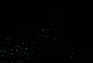 Koyu mavi, yeşil vektör dokusu, çemberli, küplü. Küreler, kareler ve çizgilerle soyut çizimler. İniş sayfası için modern şablon.