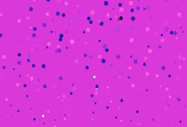 Açık Pembe, mavi vektör arkaplanı çizgiler, daireler, eşkenar dörtgenler. Soyut tarzda dekoratif tasarım, çizgiler, noktalar, küplerle. Reklamınız, posteriniz, afişiniz için en iyi tasarım.