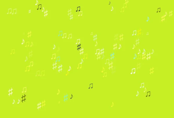 音楽記号で明るい黄色のベクトル背景 メロディーのカラフルなシンボルを持つ抽象的なイラスト ファッション雑誌のテンプレート — ストックベクタ