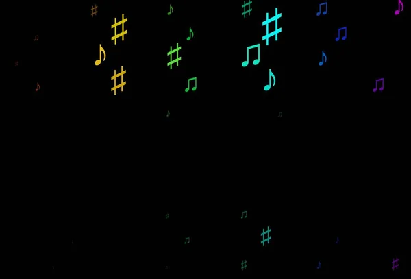 Dark Multicolor Rainbow Vector Template Musical Symbols — Stock Vector