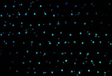 Koyu mavi, yeşil vektör arka plan, üçgenler, daireler, küpler. Çemberler, üçgenler ve küplerle soyut gradyan çizimi. Reklamlar için desen.