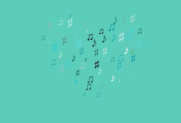 Azul Claro Fondo Vectorial Verde Con Símbolos Musicales Ilustración Abstracta — Vector de stock