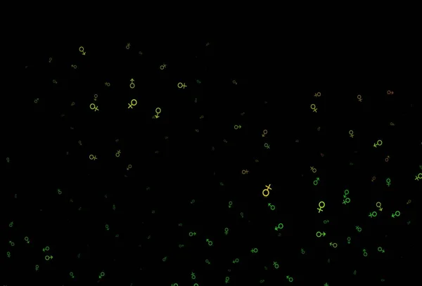 Темно Зелений Жовтий Векторний Фон Гендерними Символами Розумна Ілюстрація Барвистому — стоковий вектор