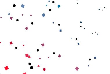 Açık mavi, kırmızı vektör desenli çokgen daireler. Küreler, kareler ve çizgilerle soyut çizimler. İniş sayfası için modern şablon.