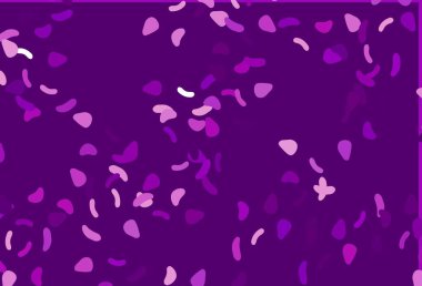 Memphis şekilli açık mor vektör şablonu. Rastgele şekillerle soyut tarzda dekoratif tasarım. İşiniz için en iyi akıllı tasarım.