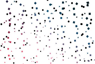 Açık mavi, kırmızı vektör dokusunda daireler ve küplerle. Renkli daireler, üçgenler, kareler çizilmiş bir resim. İniş sayfası için modern şablon.