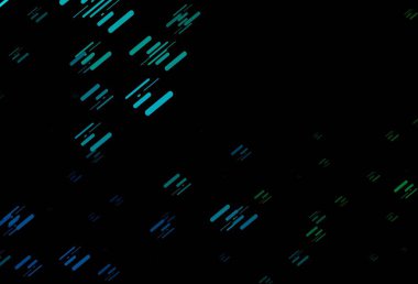 Koyu mavi, dar çizgileri olan yeşil vektör deseni. Renkli çubuklarla gösterişli soyut çizimler. İş broşürleri, broşürler için desen.