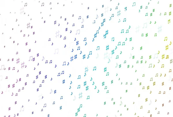 光の多色 音楽要素とレインボーベクトルパターン 抽象的な背景に隔離されたカラフルな音楽キー ファッション雑誌のテンプレート — ストックベクタ