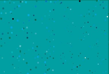 Açık mavi, kristalli yeşil vektör şablonu, daireler, kareler. Küreler, kareler ve çizgilerle soyut çizimler. İş ilanları, broşürler, broşürler için desen