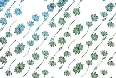 Açık mavi, yeşil vektör karalama kapağı. Doğal yaprağı olan zarif, parlak bir illüstrasyon. Paketleme için el boyası tasarımı, duvar kağıdı.