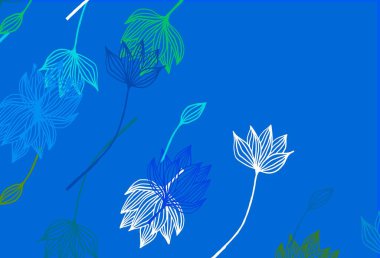 Açık mavi, sarı vektör karalama arkaplanı. Yapraklarla karalama tarzında renkli çizimler. Web sitesi için dokulu desen.