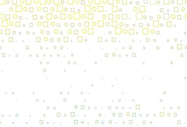 Açık yeşil, noktalı sarı vektör şablonu, dikdörtgenler. Küplerle, dairelerle soyut çizimler. İş reklamları için tasarım.