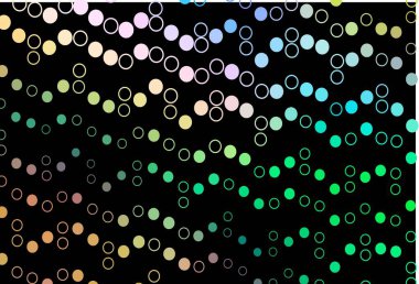 Koyu renkli, diskli Gökkuşağı vektör dokusu. Renkli su damlaları olan modern soyut çizimler. Suyun deseni, yağmur damlaları.