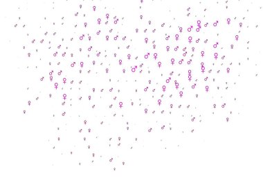 Açık pembe vektör arkaplanı ve cinsiyet işaretleri. Renkli gradyan tarzında cinsiyet işaretli akıllı bir illüstrasyon. Fasion dergileri için şablon.