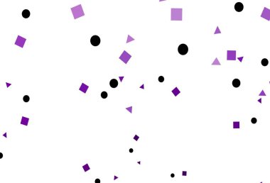 Çizgiler, daireler ve eşkenar dörtgenli açık mor vektör arkaplanı. Renkli daireler, üçgenler, kareler çizilmiş bir resim. Reklamlar için desen.