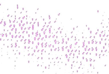 Açık mor vektör arkaplanı ve cinsiyet işaretleri. Renkli gradyan tarzında cinsiyet işaretli akıllı bir illüstrasyon. Uniseks duvar kağıtları için modern tasarım.