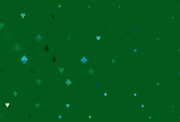 ライトブルー カードの要素と緑のベクトルレイアウト ハート スペード クラブ ダイヤモンドのカラーイラスト ポーカーゲーム イベントのチラシのパターン — ストックベクタ