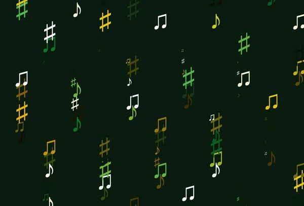 Lichtgroen Geel Vectorpatroon Met Muziekelementen Abstracte Illustratie Met Kleurrijke Symbolen — Stockvector