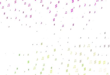 Açık Pembe, müzik notalı yeşil vektör arkaplan. Melodi tuşları olan modern soyut çizimler. Duvar kağıtları için modern tasarım.