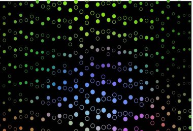 Koyu Çokrenkli, daire şekilli Gökkuşağı vektör düzeni. Doğa tarzında bulanık halkaları olan güzel renkli çizimler. Marka kitabınız için şablon.