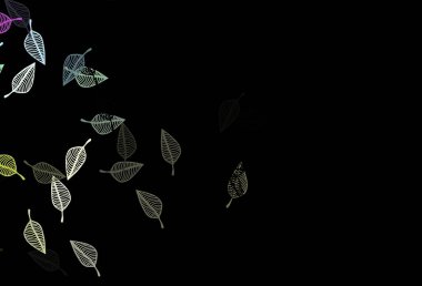 Koyu renk, Gökkuşağı vektör çizim kalıbı. Yapraklarla gösterişli soyut çizimler. Web, broşür ve tekstil için el yapımı tasarım..